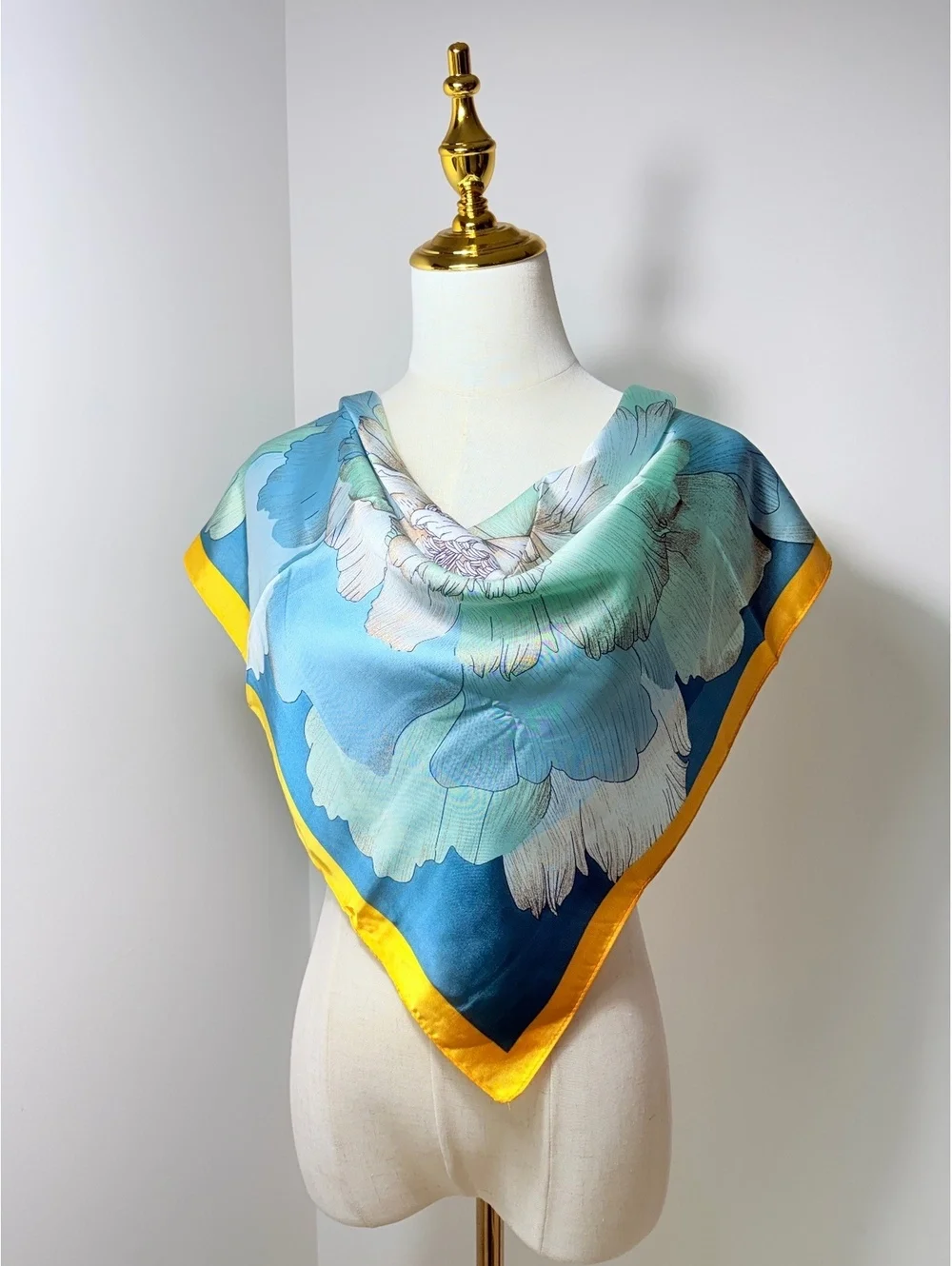 Elegant Blue and Yellow Floral  Scarf